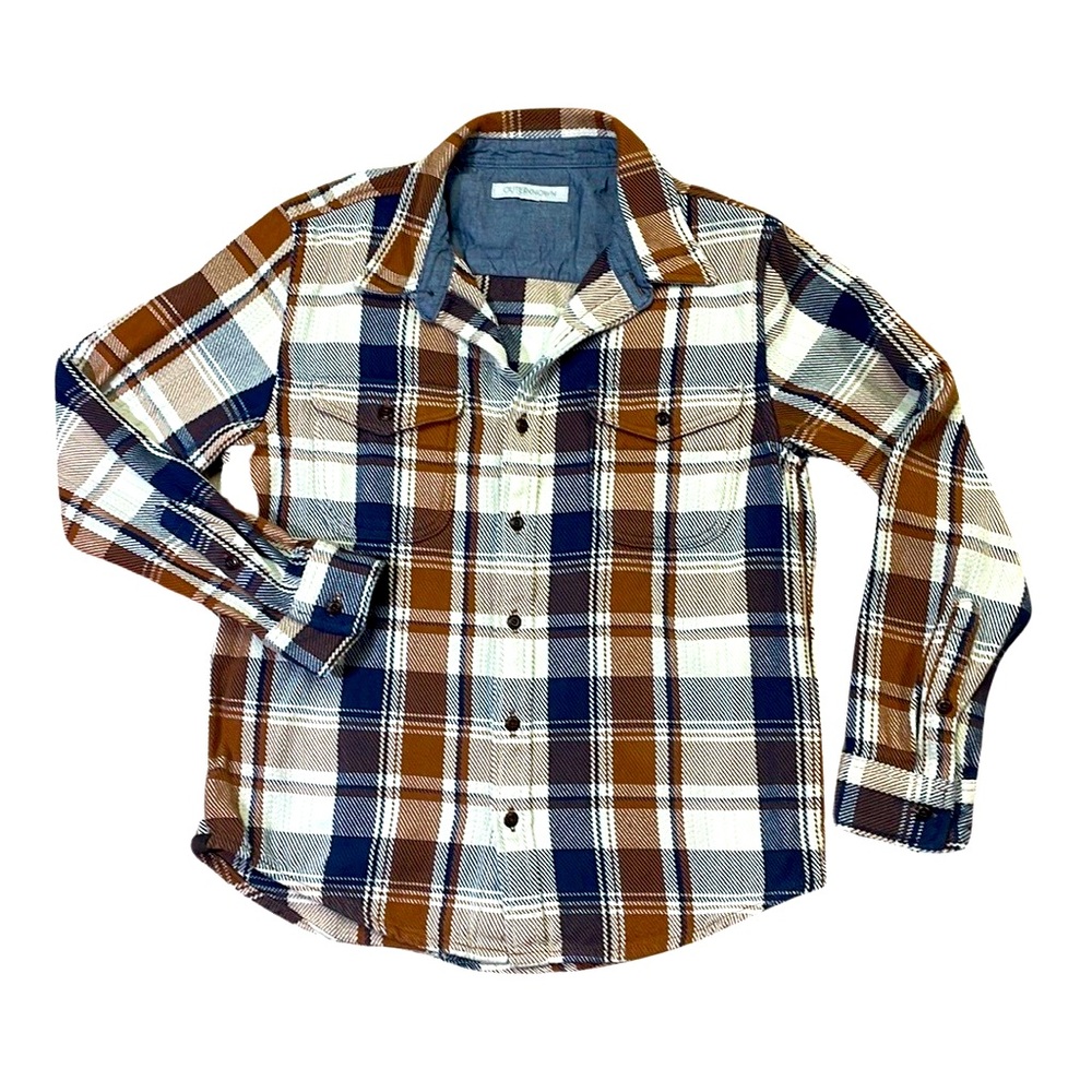 OUTERKNOWN - Men's LG thick plaid cotton flannel blanket button up shirt